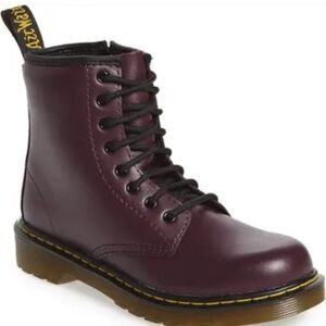 Dr. Martens Delaney Girls Leather Lace Up Combat Boot Cherry Red Size 12